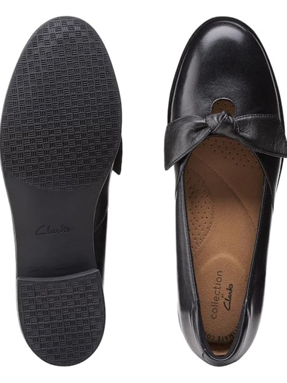 Clarks Collection Trish Wave Black Leather Knot-Detail Loafer Flats